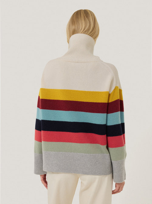 Wool Multi Stripe Turtleneck | Grey