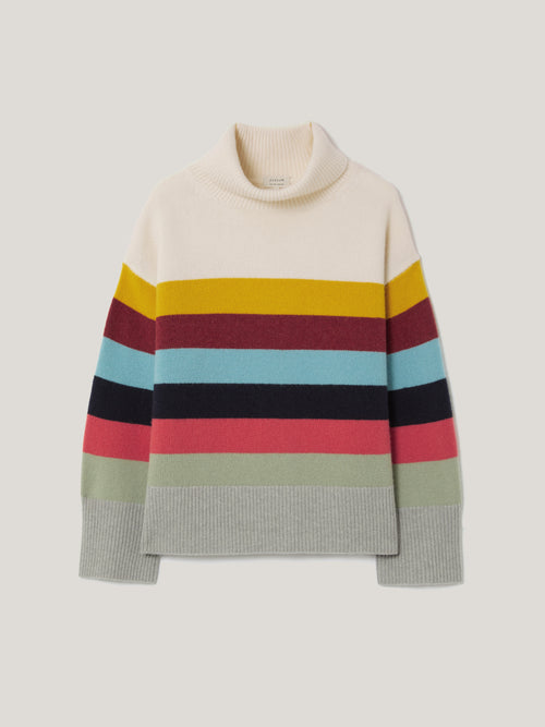 Wool Multi Stripe Turtleneck | Grey