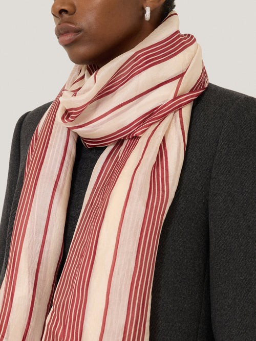 Cassis Stripe Silk Scarf | Red