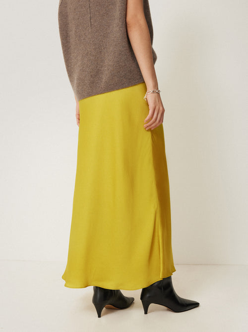 Satin Bias Maxi Skirt | Yellow