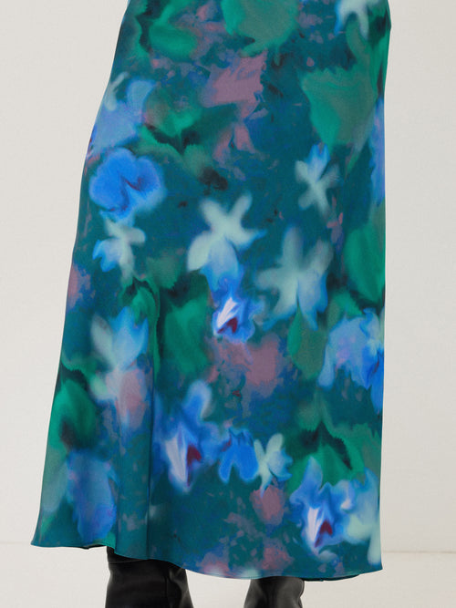 Floral Mist Asymmetric Skirt | Green