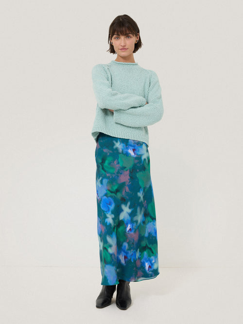 Floral Mist Asymmetric Skirt | Green