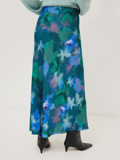 Floral Mist Asymmetric Skirt | Green