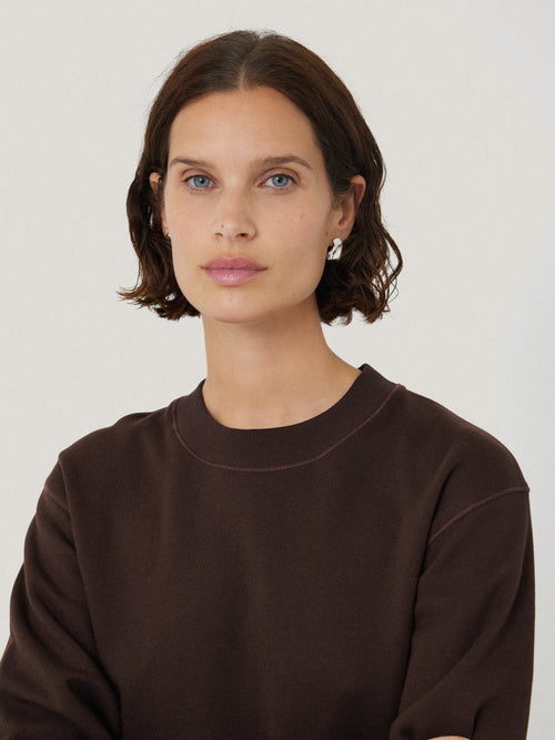 Satin Cuff Jersey Sweatshirt | Chocolate