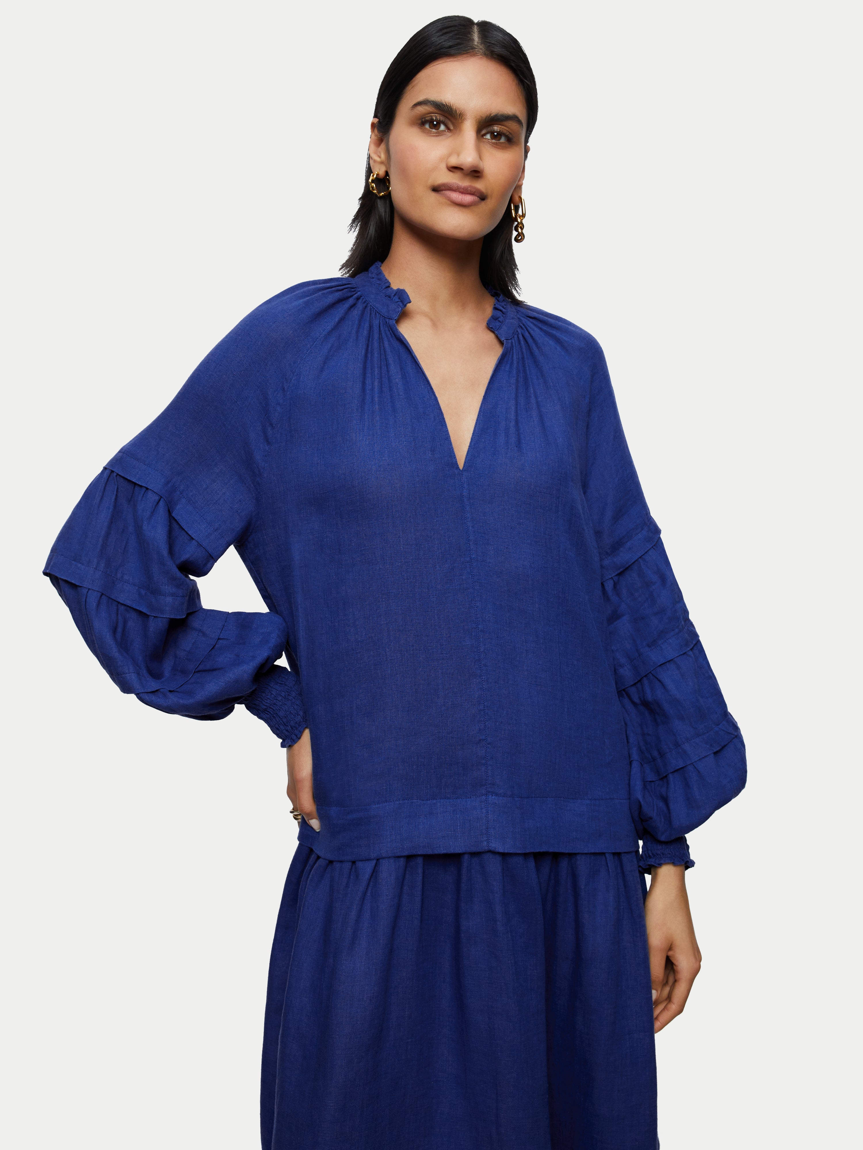 Light Linen Pleat Sleeve Short Dress | Blue – Jigsaw