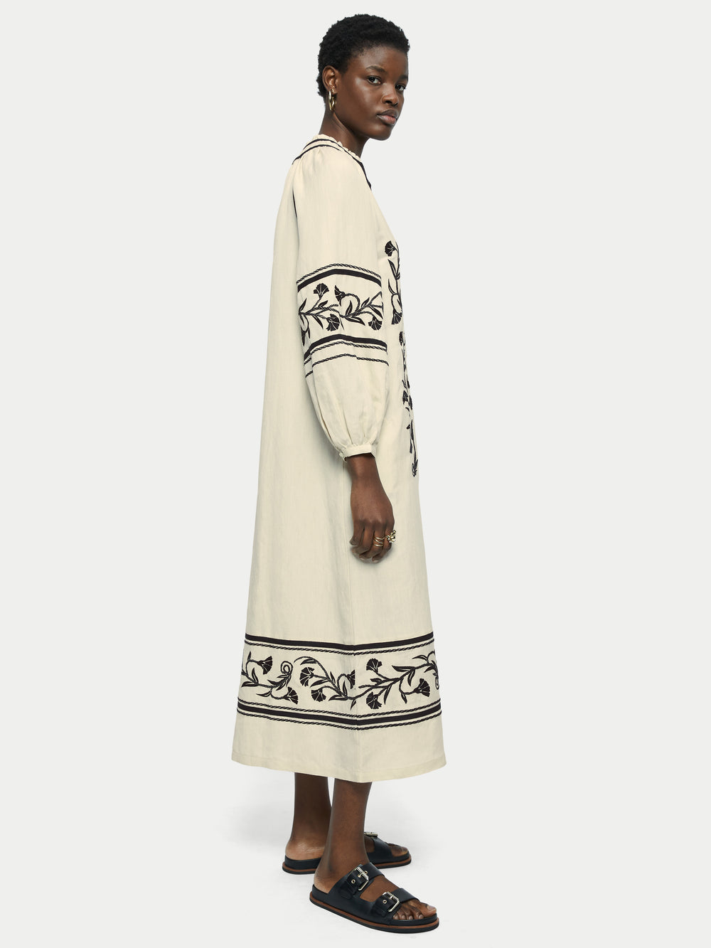 Linen-blend Embroidery Maxi Dress | Cream – Jigsaw