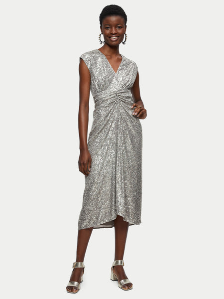 Sequin Ruched Midi Dress | Pewter – Jigsaw