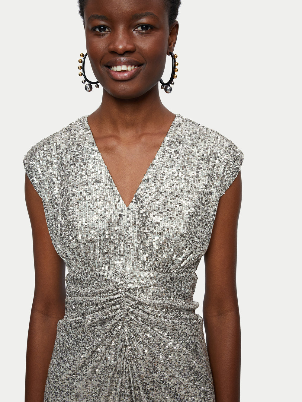 Sequin Ruched Midi Dress | Pewter – Jigsaw