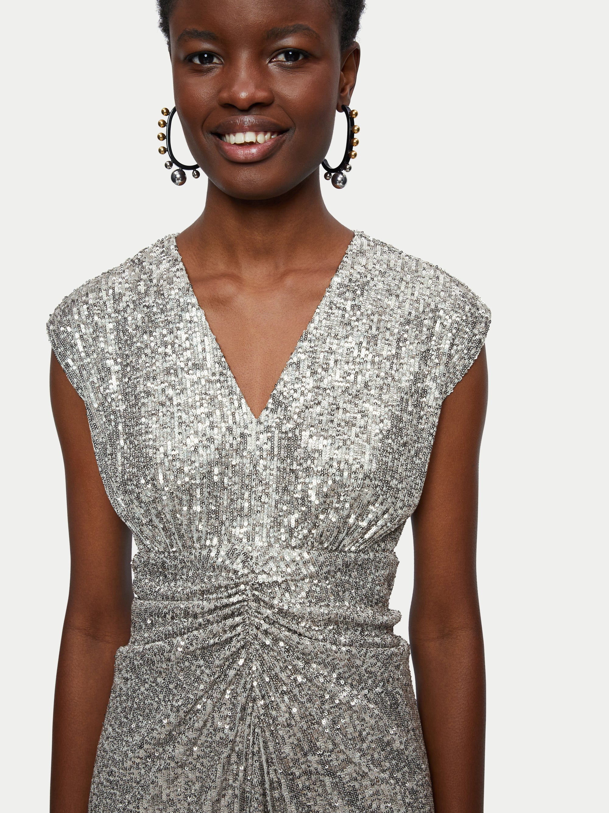 Sequin Ruched Midi Dress | Pewter – Jigsaw