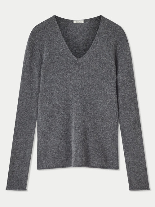 Cloud Cashmere Fine V Neck Jumper | Grey