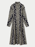 Leopard Jacquard Knitted Dress | Navy