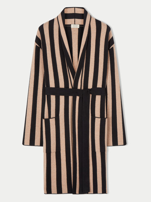 Merino Cashmere Stripe Robe | Black