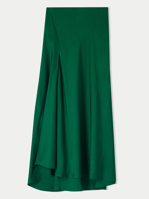 Satin Bias Asymmetric Skirt | Green