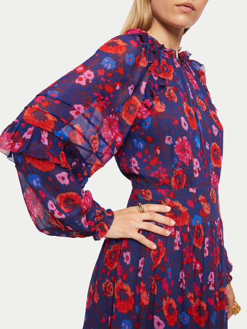 Celestial Floral Crinkle Dress | Navy