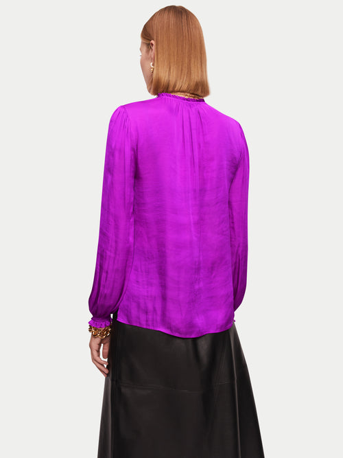 Recycled Satin V Neck Top | Purple