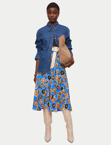Dandelion Floral Midi Skirt | Blue – Jigsaw