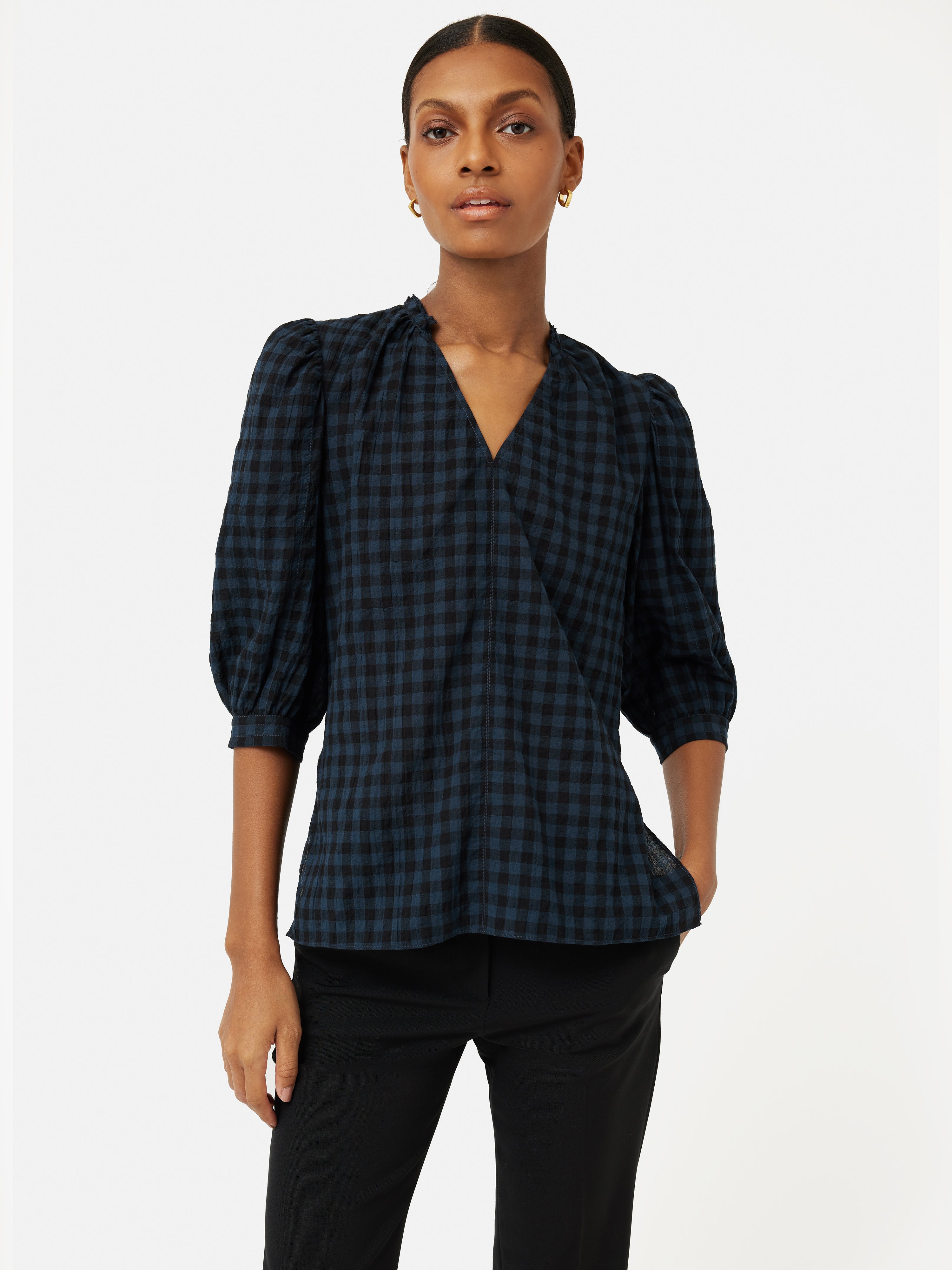 Cotton Gingham Cicelly Top | Navy – Jigsaw