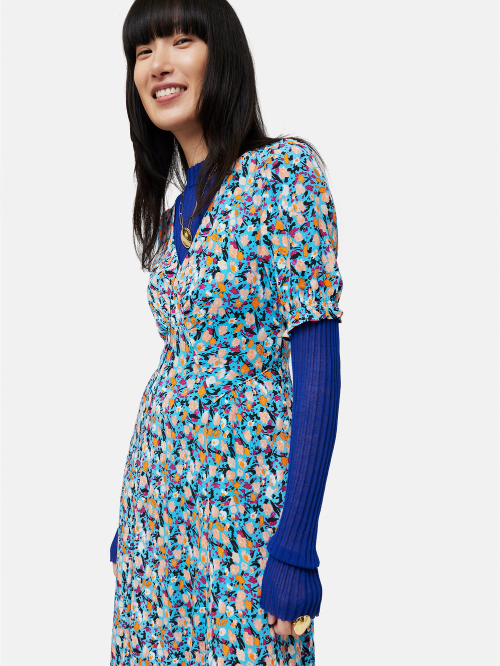 Carnation Midi Tea Dress | Blue – Jigsaw