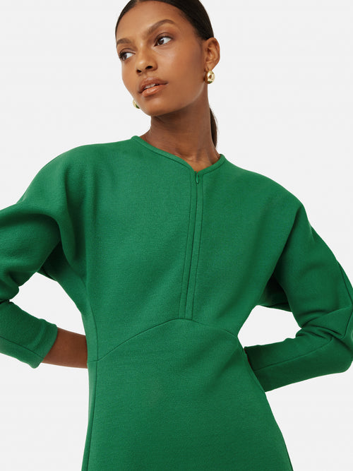 Crepe Jersey Zip Dress | Green