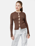 Cropped Crew Neck Cardigan | Brown