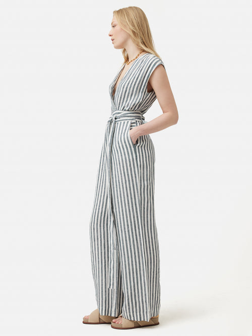 Linen Stripe Jumpsuit | Blue