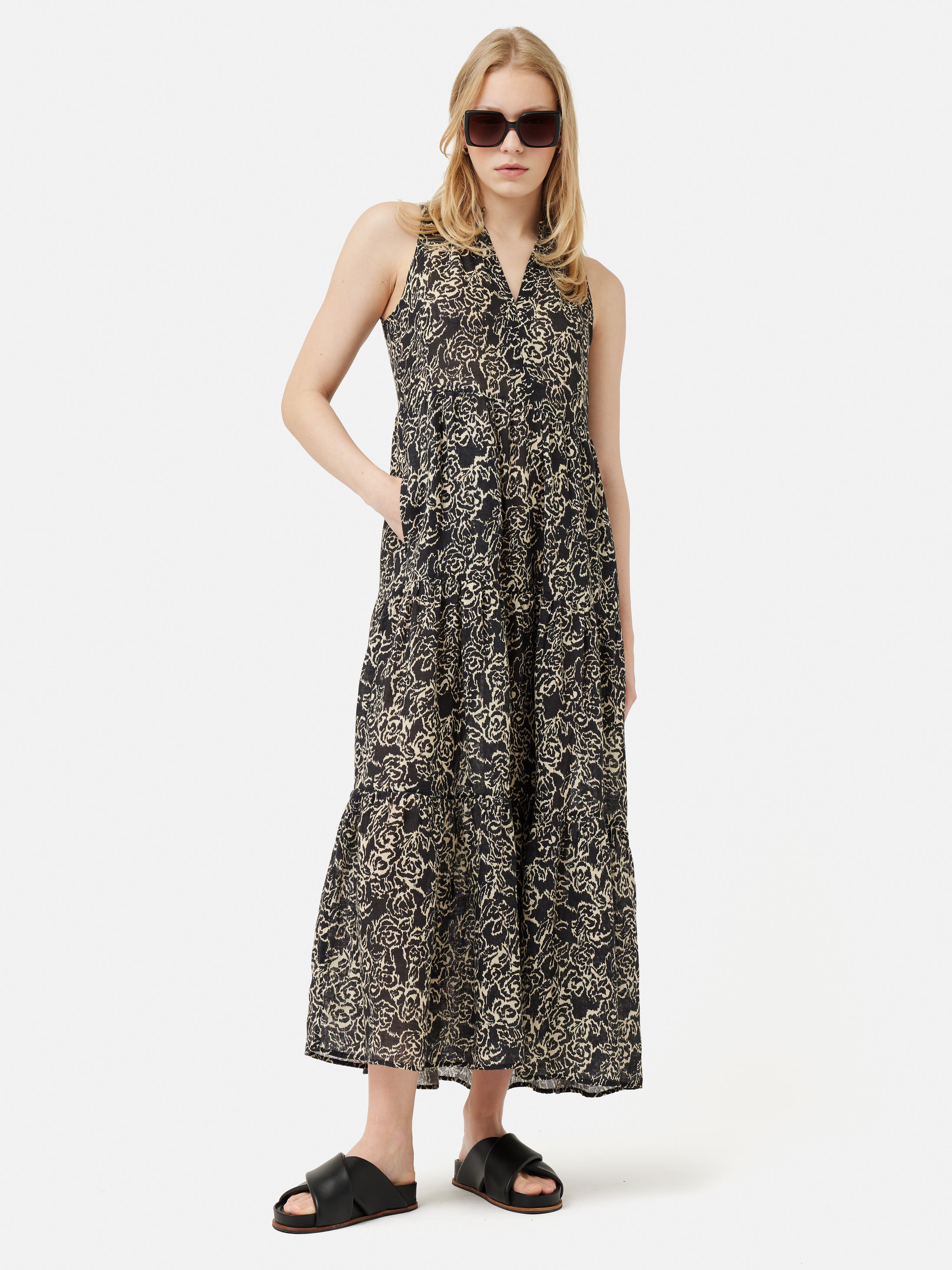 Brushed Rose Gauze Linen Dress | Black – Jigsaw