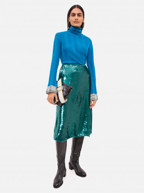 Sequin Midi Skirt | Green